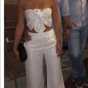 Two piece summer set. All white with black polka dots